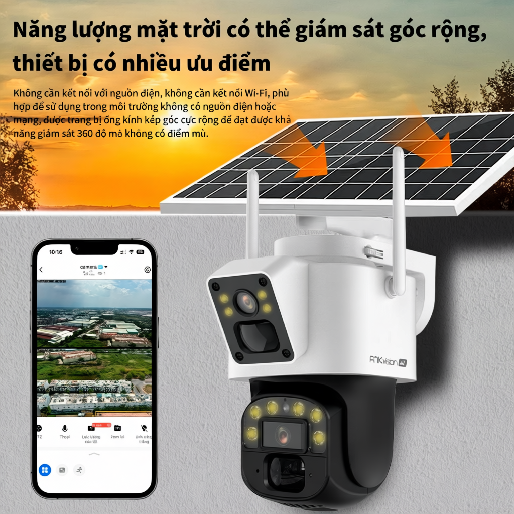Camera Yoosee năng lượng mặt trời 4G Fnkvision,xoay chuyển quan sát 360 độ