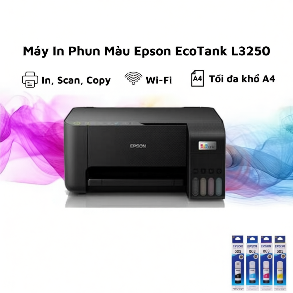 Máy in Epson EcoTank L3250 - In, Scan, Copy, WIFI - kèm 4 màu mực hàng Chính Hãng