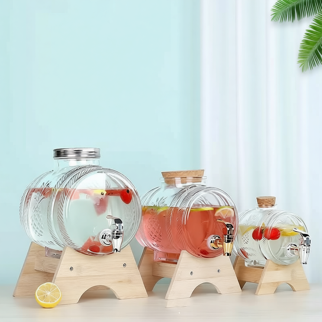 Bình Thuỷ Tinh Đựng Nước Có Vòi Tặng Kèm Chân Gỗ Dung Tích 1L, 3L, 5L, 7.5L Bình Thuỷ Tinh Ngâm Rượu