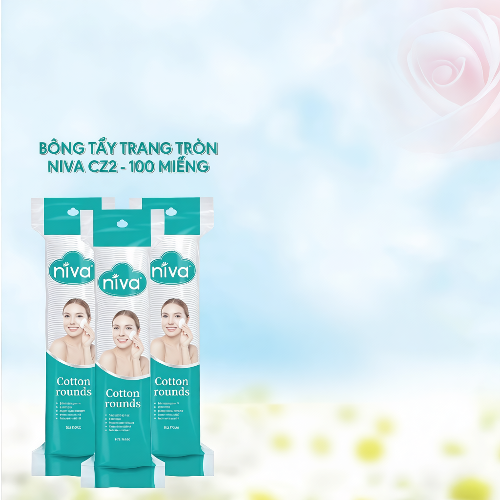 [Mua 3 Tặng 1] Bông Tẩy Trang NIVA CZ2 Tròn 100 Miếng- 100% Cotton Tự Nhiên, Dịu Nhẹ Cho Da Nhạy Cảm