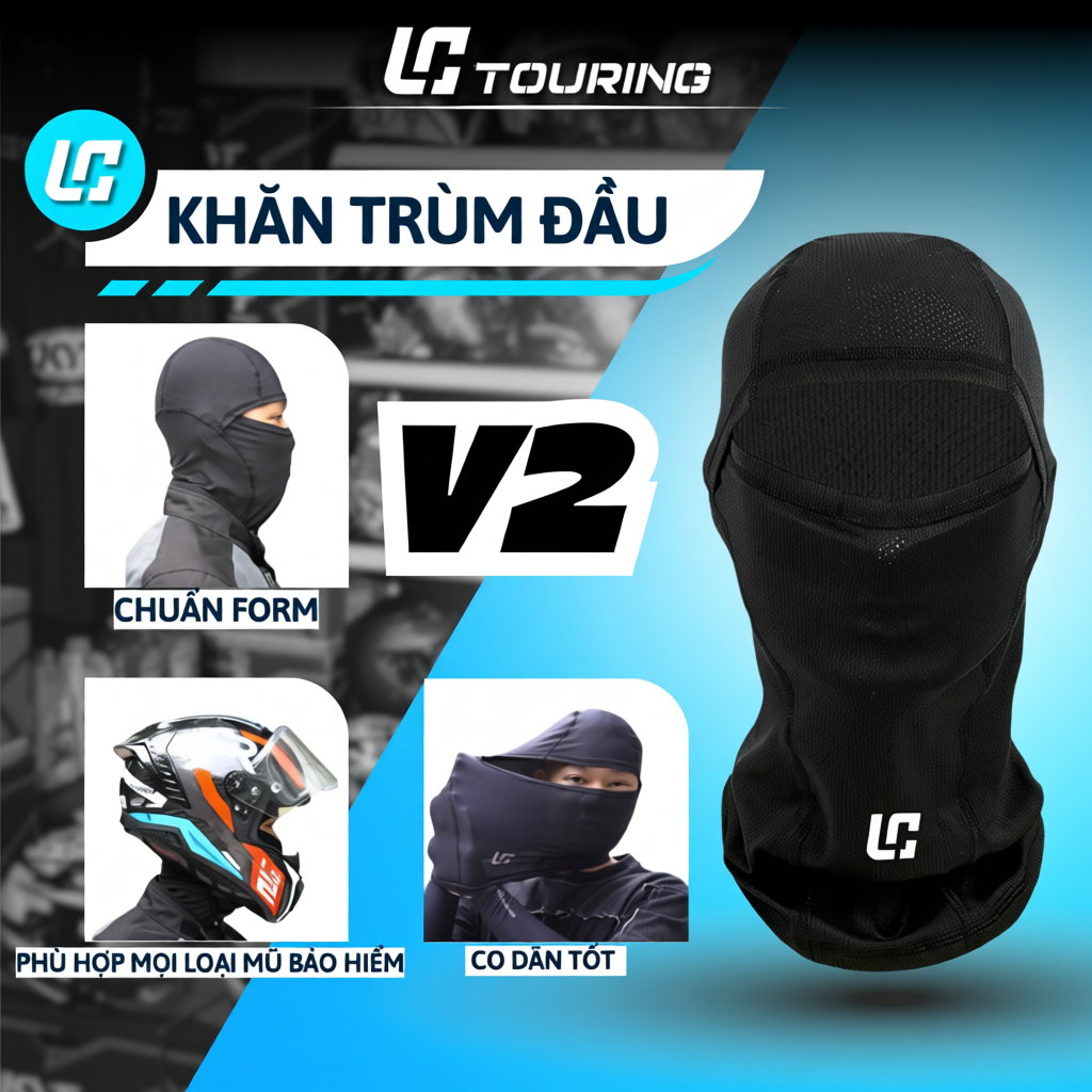 Khăn trùm đầu Ninja chống nắng cao cấp V2, chất liệu thun co dãn 4 chiều thoáng khí - LC Touring Sty