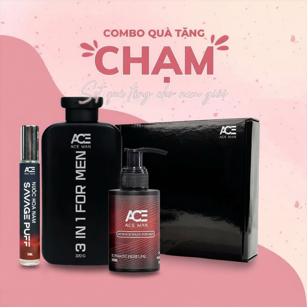 Set Quà tặng nam giới - Combo CHẠM ACEMAN các sản phẩm chăm sóc cá nhân cho nam tặng kèm túi, thiệp