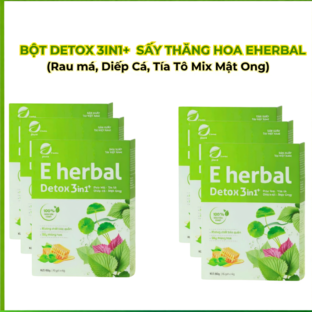 Bột Detox 3 in 1+ (Rau má,diếp cá, tía tô mix mật ong) Sấy Thăng Hoa Eherbal
