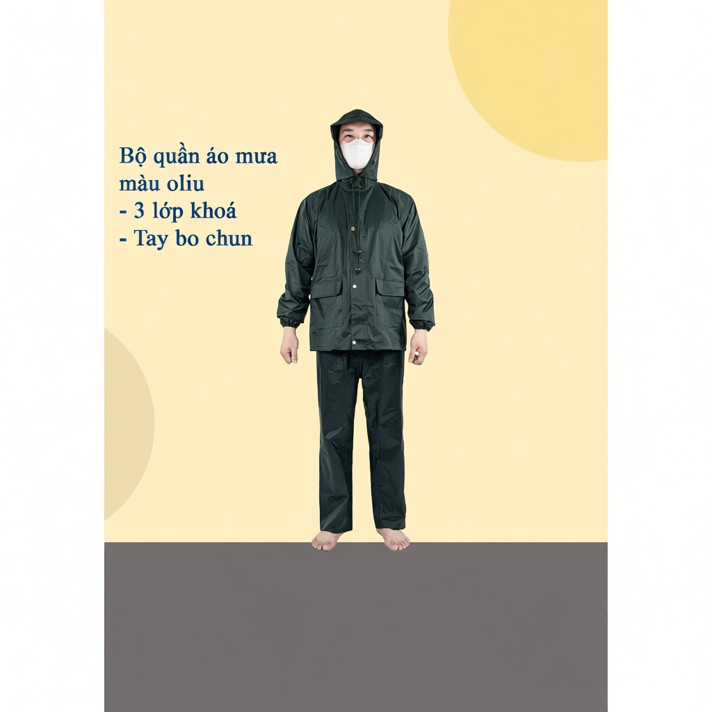 Bộ áo mưa màu oliu chính hãng Công ty cổ phần 26