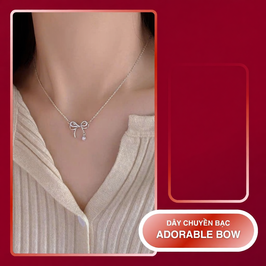 Dây chuyền Duyson Silver đính đá hình nơ nữ tính, vòng bạc 925