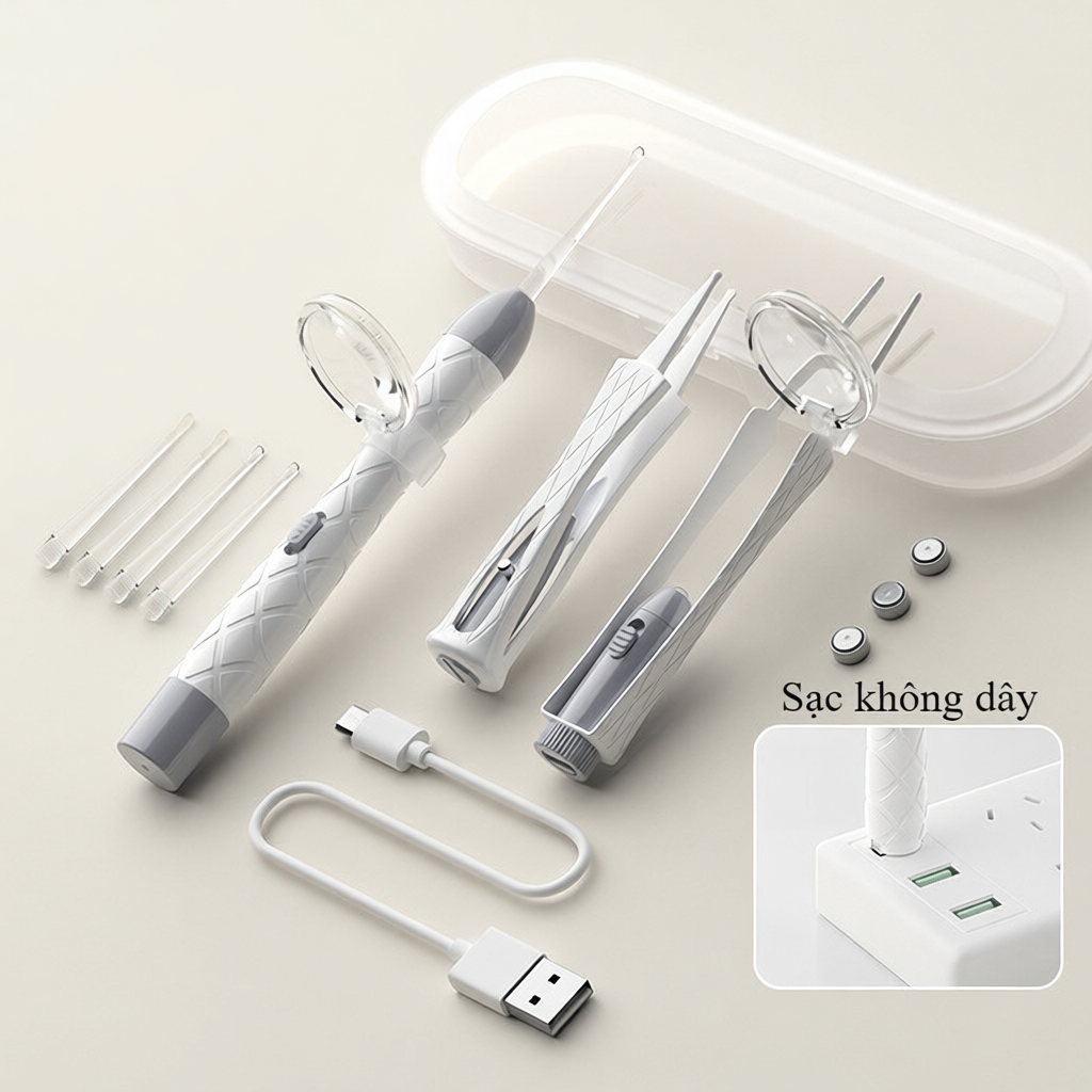 Bộ lấy ráy tai có đèn led thông minh dụng cụ lấy ráy tai,Dụng Cụ Vệ Sinh Tai Có Đèn led Bằng Silicon Mềm Cho Bé,Có đèn