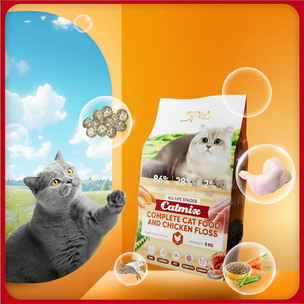 Thức ăn hạt cho mèo 5PLUS CATMIX mix topping ruốc gà 5kg (PET 0334)