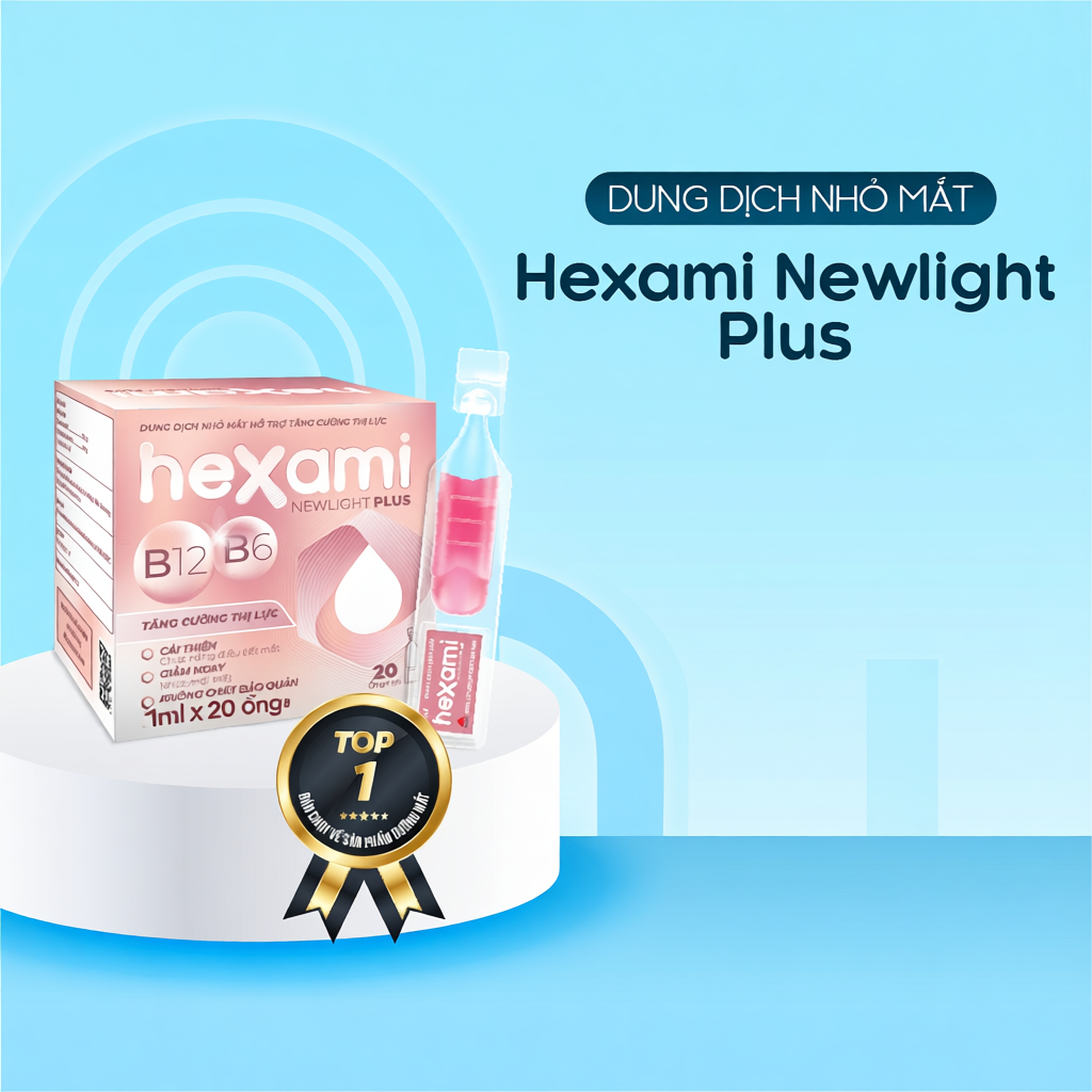 Dung dịch nhỏ mắt Hexami Newlight Plus giảm mỏi điều tiết mắt Hộp 20 Ống