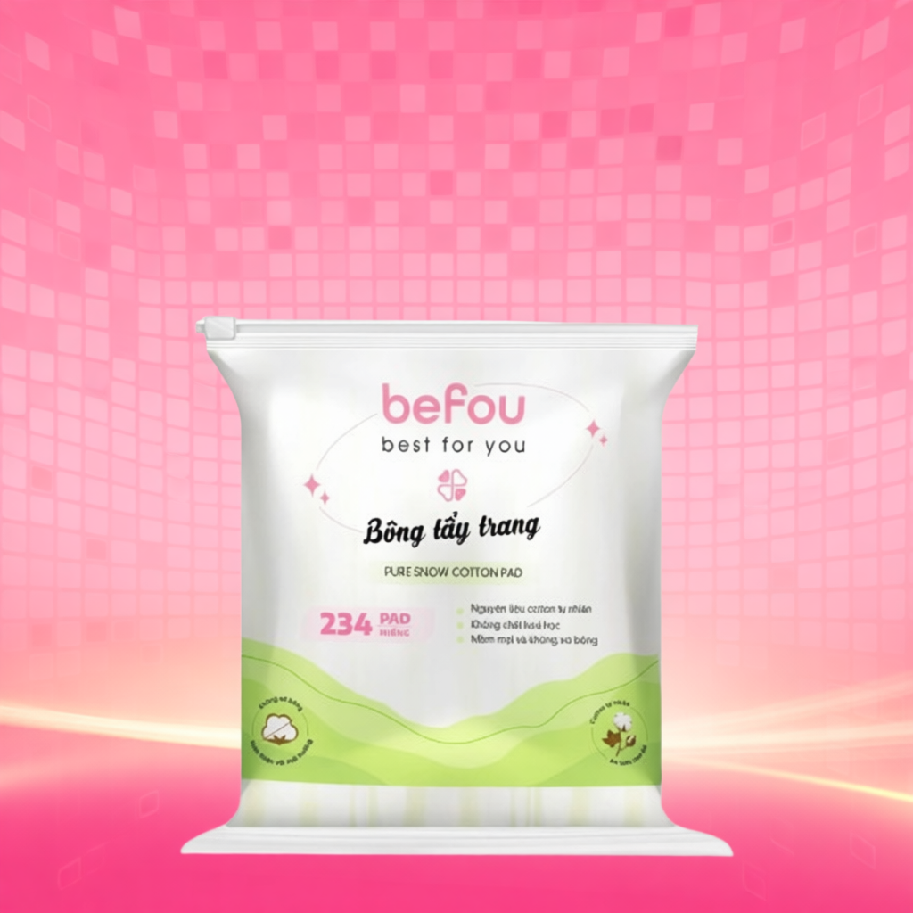Bông Tẩy Trang Cotton Befou 234 Miếng Vuông