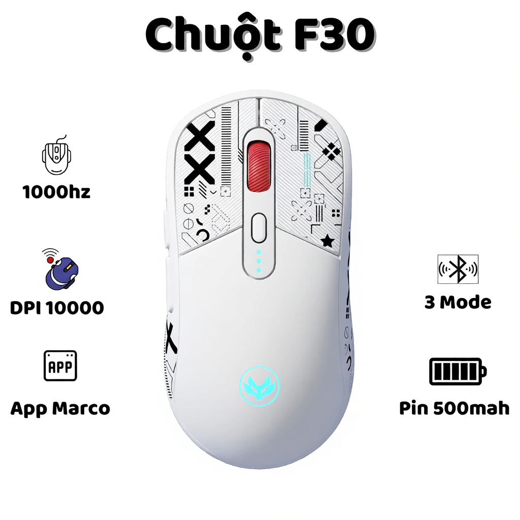 Chuột Silent Gaming Atas F30 Không dây Bluetooth - 3 MODE  - Sử dụng liên tục 50h - Có app Marco