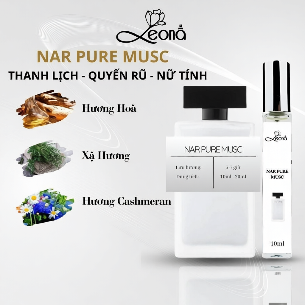 Nước hoa nữ NARCISO pure musc for her (trắng/hồng) - Leona Parfum chiết 10ml quyến rũ, thanh lịch, n