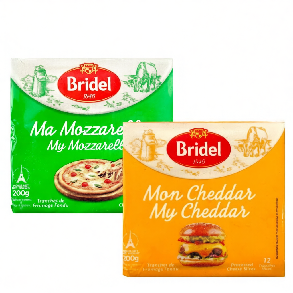 Phô mai lát cheddar - Phô mai lát mozzarella Bridel 200g
