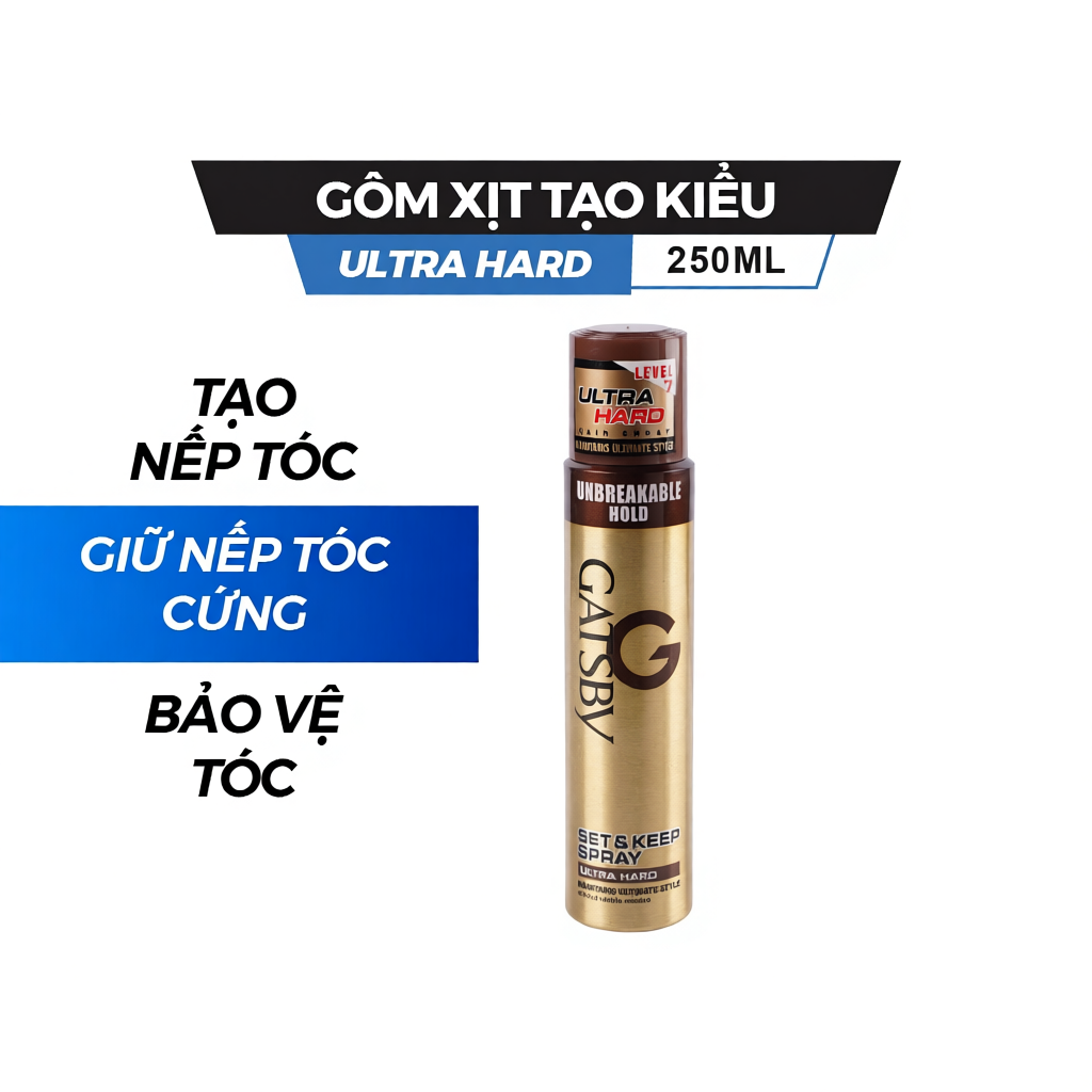 Gôm xịt tóc GATSBY Set & Keep Spray Ultra Hard 250ml