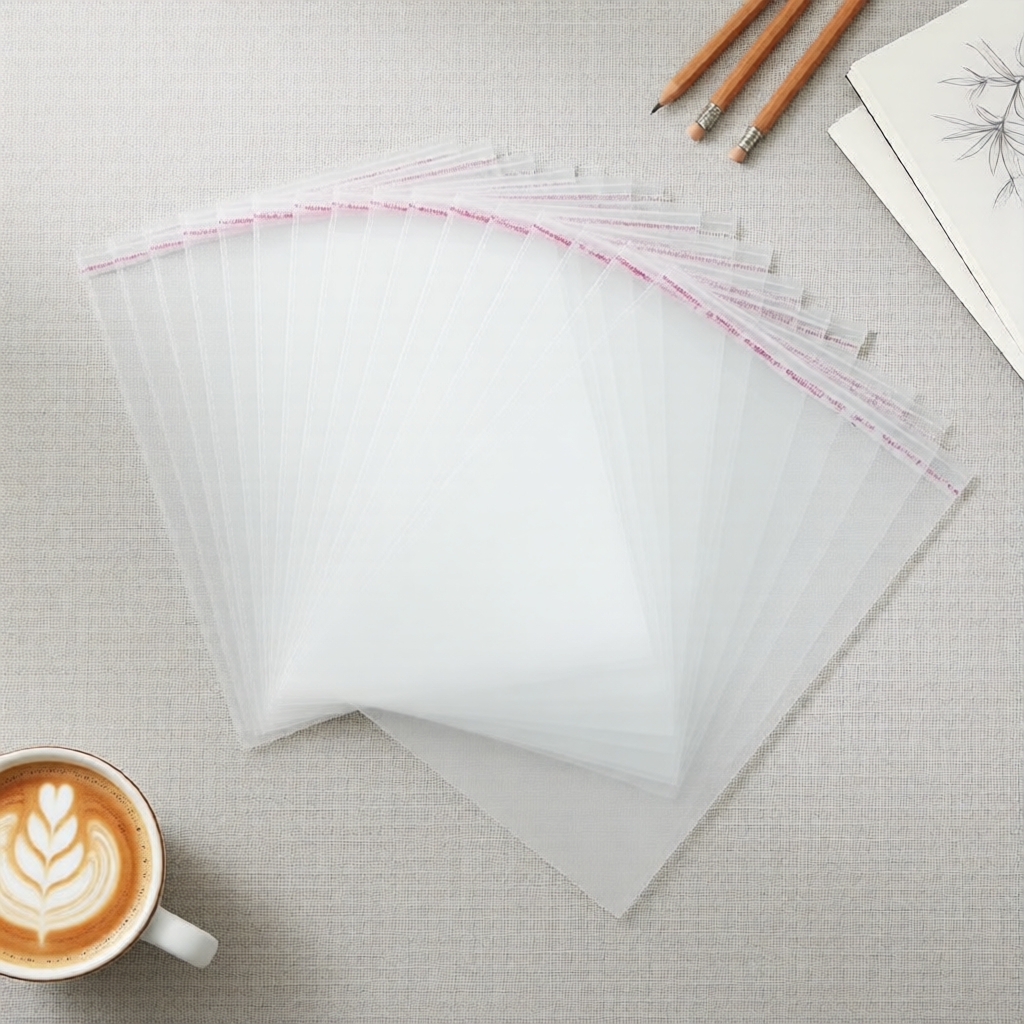 100 túi nhựa poly trong suốt dán kín, dùng cho quần áo