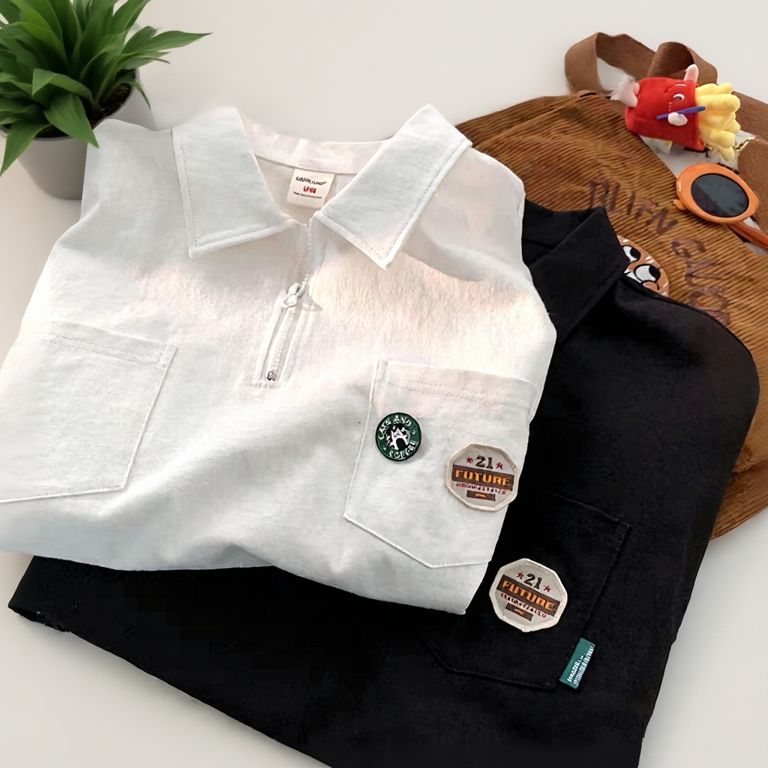 Áo polo gắn tag Unisex - hinata97_shop - Áo có cổ có khóa kéo chất vải cotton 4 chiều năng động mặc đi học, đi làm