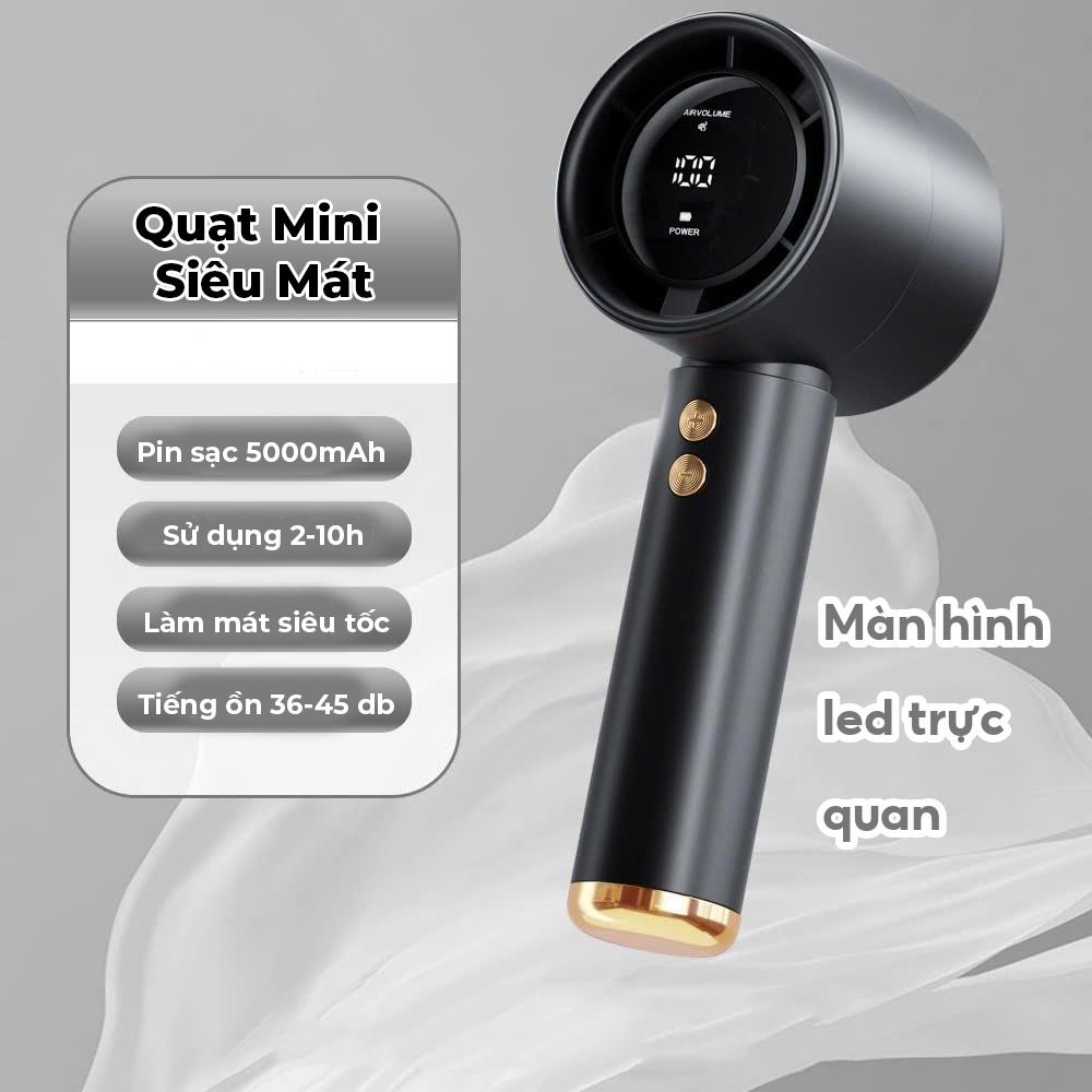 Quạt mini cầm tay M2 5000mAh di động  màn hình hiển thị pin có thể sạc gió mạnh 100 tốc độ turbo phản lực