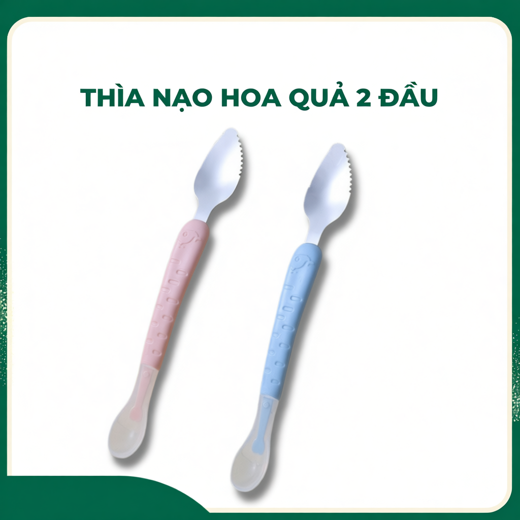 Thìa Nạo Hoa Quả 2 Đầu Cho Bé Ăn Dặm ( Kèm/ Không kèm hộp) - D98