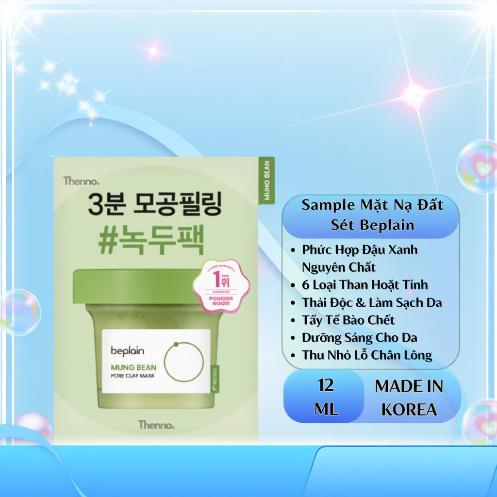 (Sample 12ml) Mặt Nạ Đất Sét Đậu Xanh Beplain Mung Bean Pore Clay Mask Size Mini 12ml Hàn Quốc