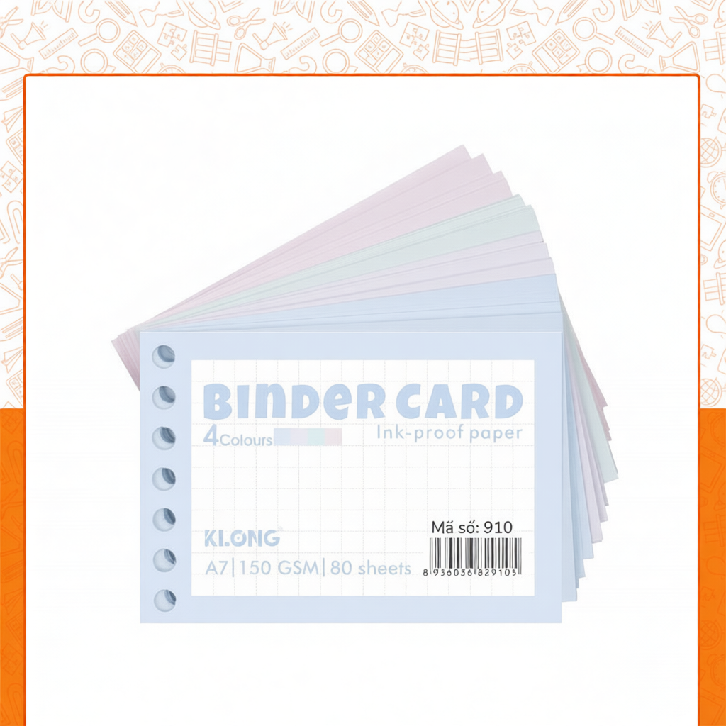 Tệp Binder Card Klong 80 tờ A7 4 màu 150GSM MS 910 giấy note index card cài sổ còng tiện lợi