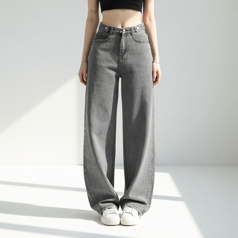Quần jean nữ ống rộng đen xám phong cách Ulzzang School (Có Bigsize) - Quần jeans baggy suông Kyubi JC25