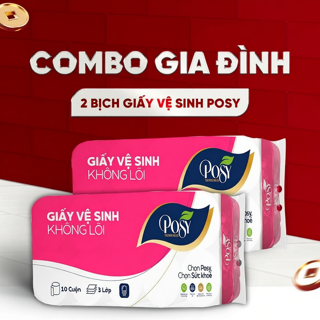 [COMBO GIA ĐÌNH] - MUA 2 BỊCH GVS POSY 10 CUỘN 3 LỚP CÓ LÕI - KHÔNG LÕI mềm mịn, tiết kiệm cho gia đ