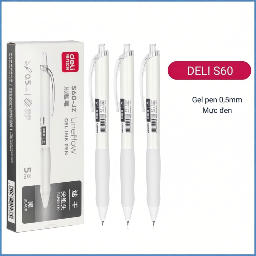 Bút gel Deli học sinh bấm khô nhanh ngòi 0,5mm đầu bút hình nón S60-JZ/S60-ST