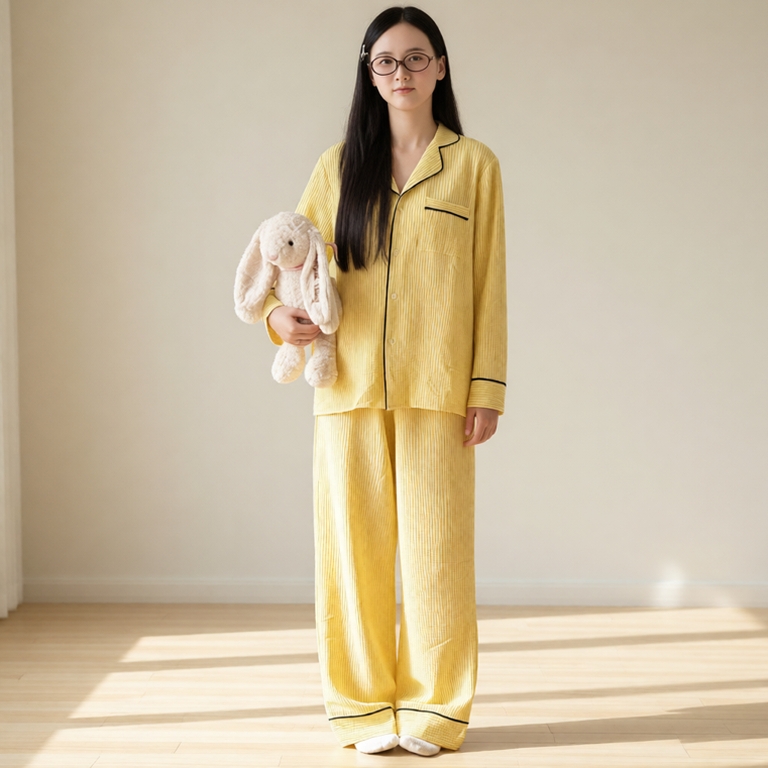 MB-SET-013 Maybee.Homedress Bộ Ngủ Kẻ Sọc Dài Tay Viền Đen – Chất Vải Mềm Mịn, Thanh Lịch, Thoải Mái