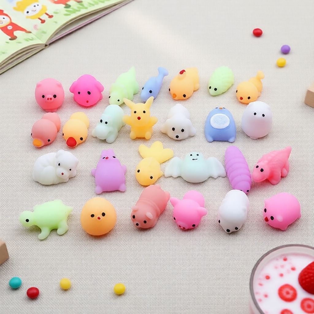 Bộ sưu tập đồ chơi Fufu Mochi Squishy - 60 chiếc, lý tưởng cho túi quà tiệc và giảm căng thẳng