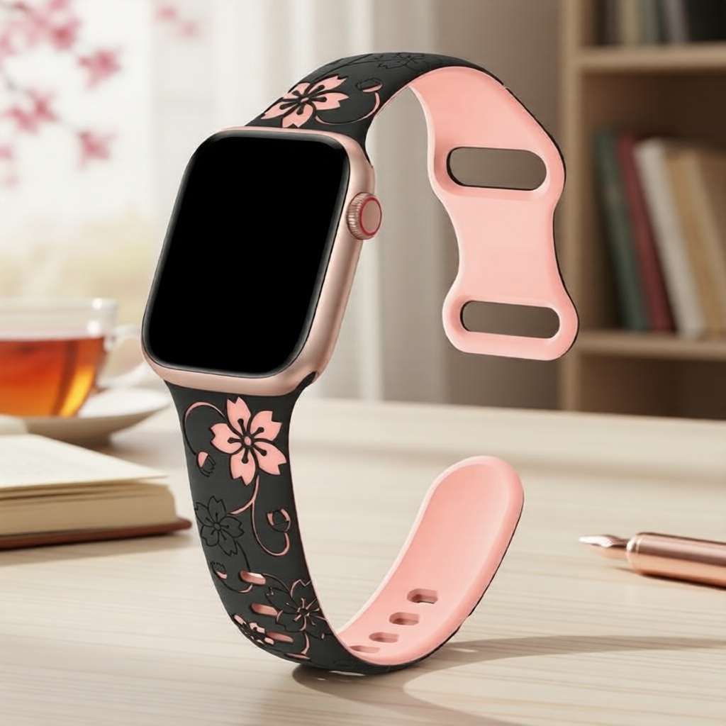 Dây đeo silicon khắc hoa cho Apple Watch 38-49mm Ultra/SE/Series 3-11