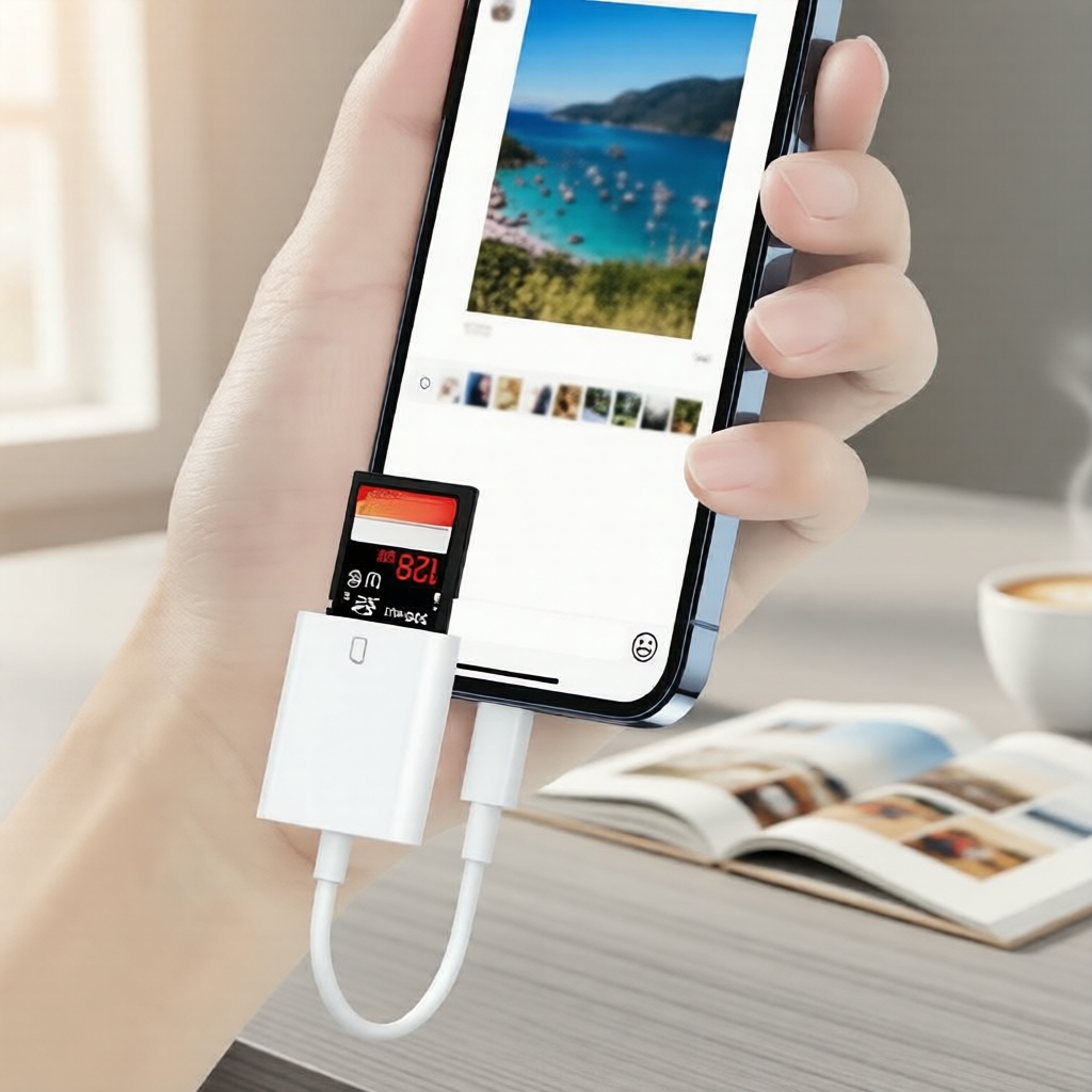 Đầu đọc thẻ SD OTG cho iPhone Pro Max & Máy ảnh, Adapter USB-C & Lightning cho Laptop