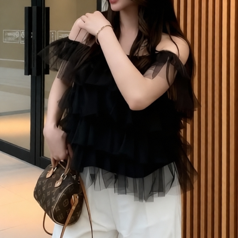 Áo nữ trễ vai ren nhiều tầng Dilyshop dáng tiểu thư công chúa chất ren mềm không ngứa - A124