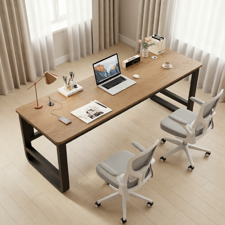 Bàn học chữ U, bàn làm việc chân sắt có lỗ đi dây điện, gỗ mdf dày 15mm bo góc an toàn, chịu tải 200kg