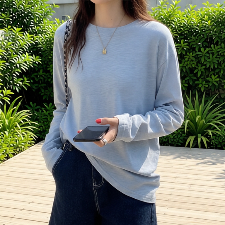 [The Spark] Áo Thun Tay Dài Basic Cotton Xước Form Rộng Unisex Nam Nữ – Hè Thu Đông