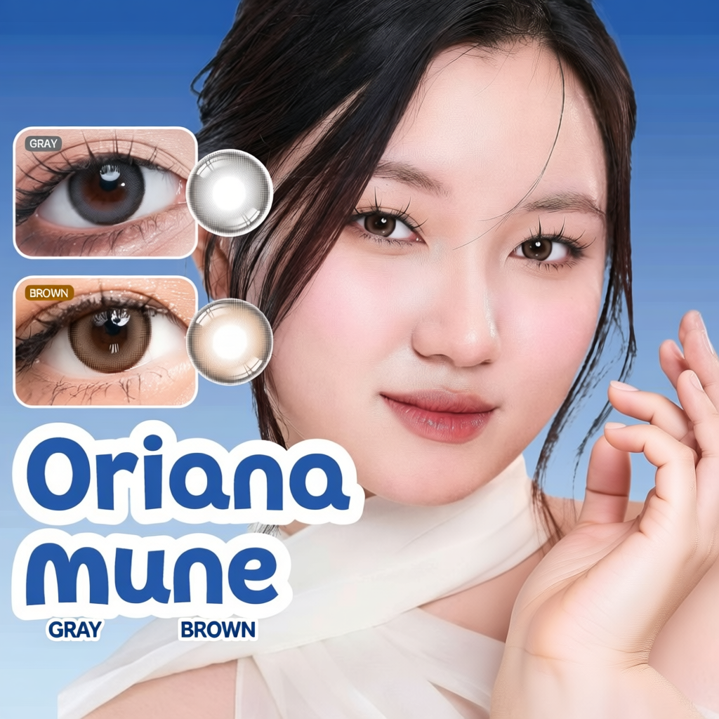 Kính áp tròng cận 6 tháng LENS XOẮN lens tự nhiên nâu xám trong veo hàn quốc ISHA ORIANA MUNE