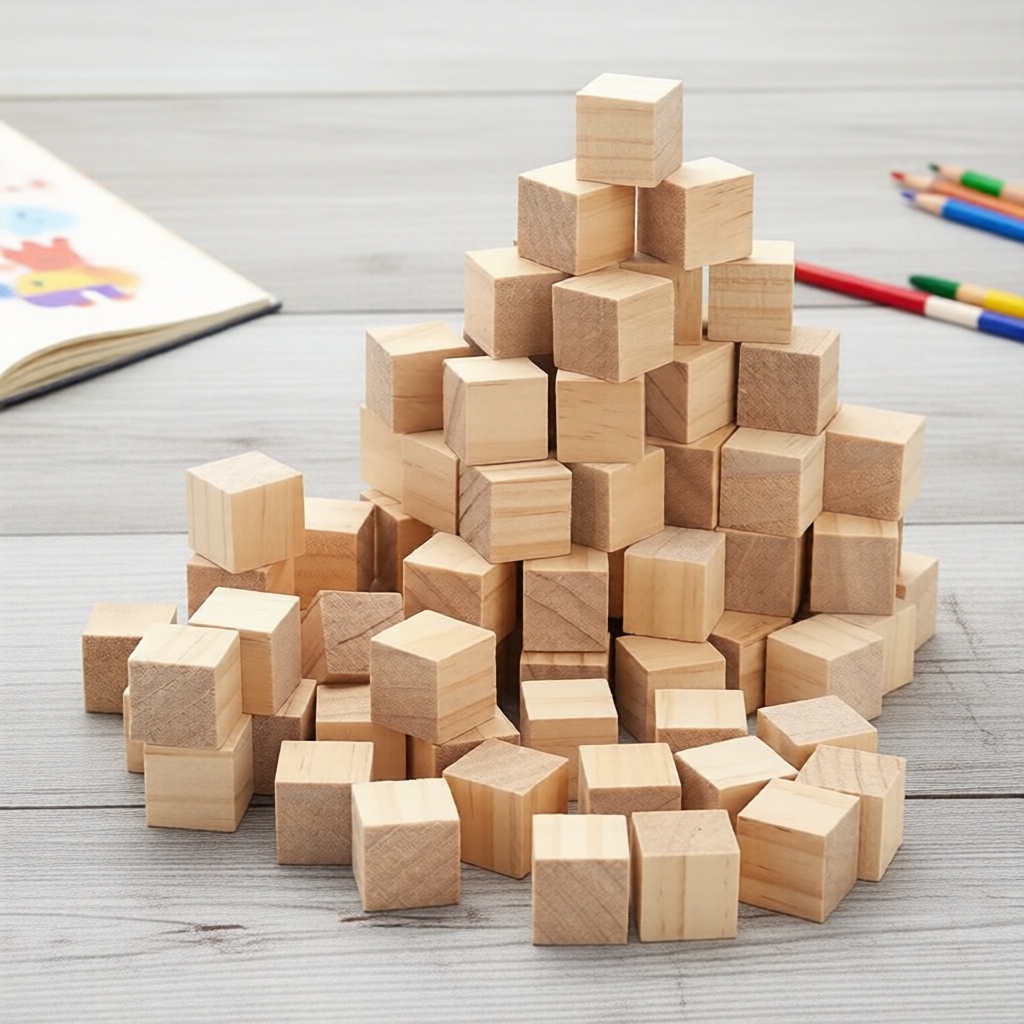 Khối gỗ vuông 1cm chưa hoàn thiện, 50 miếng dùng để vẽ, thủ công, chơi Montessori