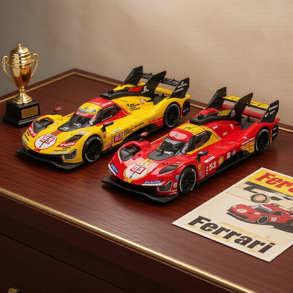 Bburago 1:64 Mô hình xe Ferrari 499P kèm hộp trưng bày acrylic - Quà tặng sưu tầm cho trẻ em & người