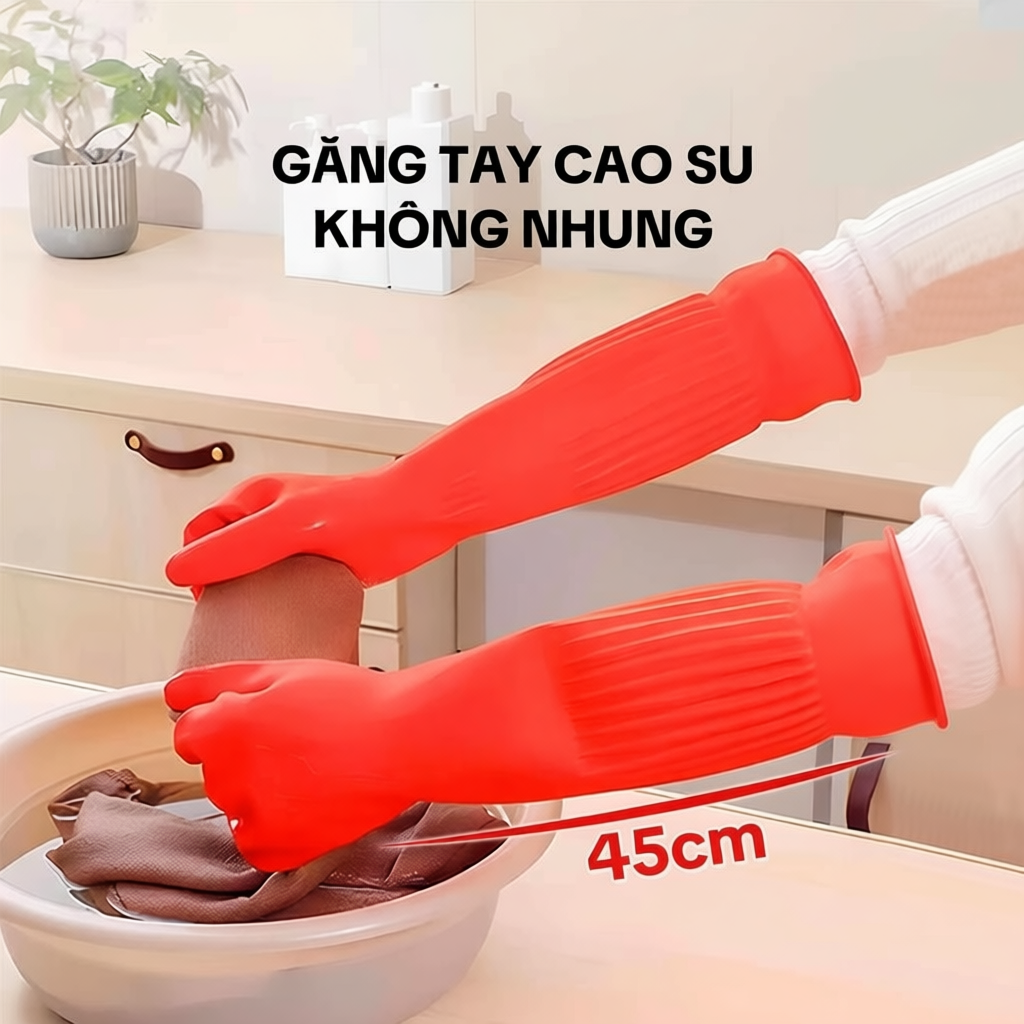 Găng Tay Cao Su Siêu Dai, Bền Bỉ, An Toàn, Dùng Vệ Sinh Nhà Cửa, Toillet, Rửa Chén Bát Có Móc Treo  