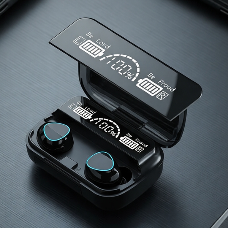 Tai nghe bluetooth M10 Pin Trâu 2500maH âm thanh trung thực, Tai nghe nhét tai đèn Led đẹp mắt, hộp sạc có màn hình LED