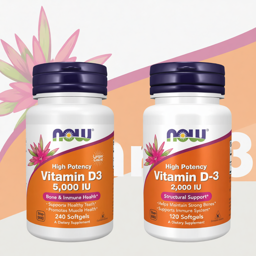 Viên uống NOW High Potency Vitamin D3 - loại 5000 và 2000 iu.