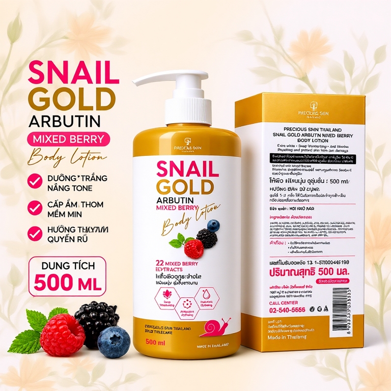 Sữa dưỡng thể trắng da body Snail Gold Arbutin mix berry thế hệ mới 500ml