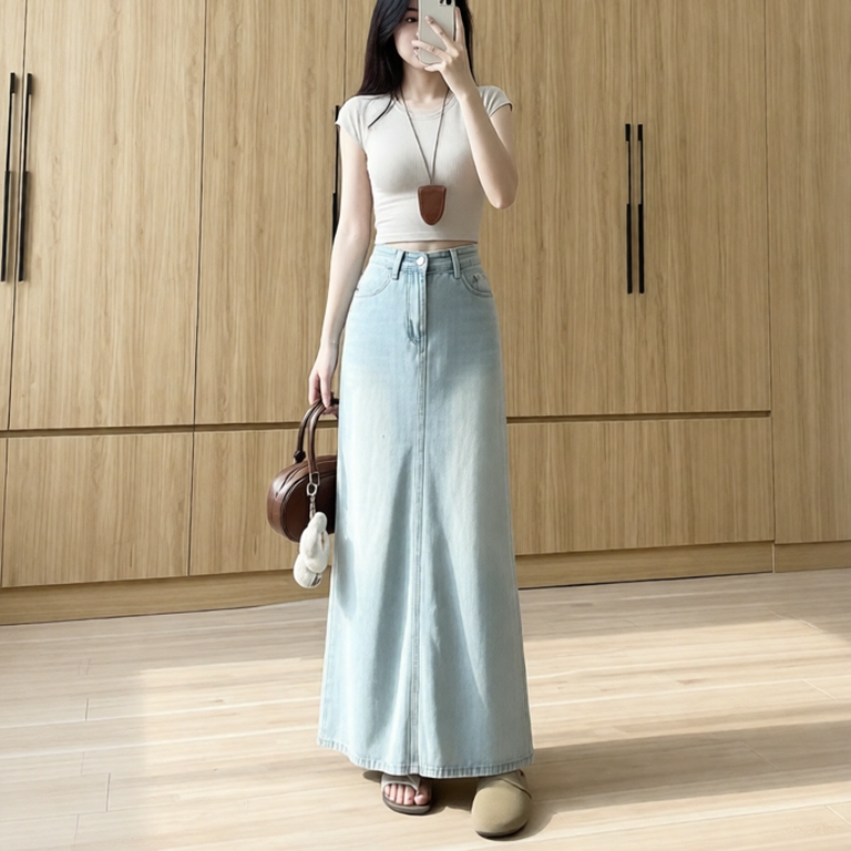 Chân Váy Jean Nữ Dáng Suông Đuôi Cá 86–93cm AN TÂY #7915 – Váy Bò Dài Hack Dáng Tôn Dáng Thanh Lịch 4 MÀU