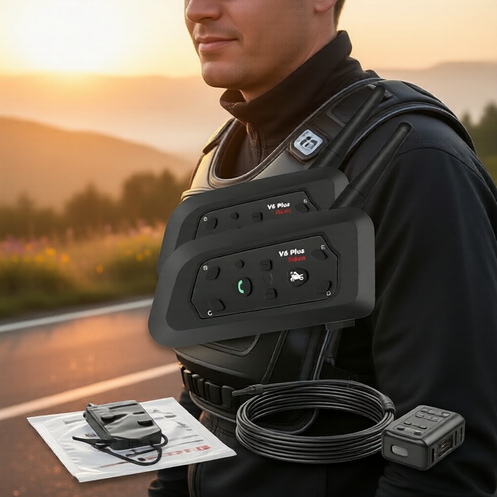 V6 Pro 1200m kênh đôi mũ bảo hiểm Bluetooth chống nước intercom với giảm tiếng ồn cho người lái