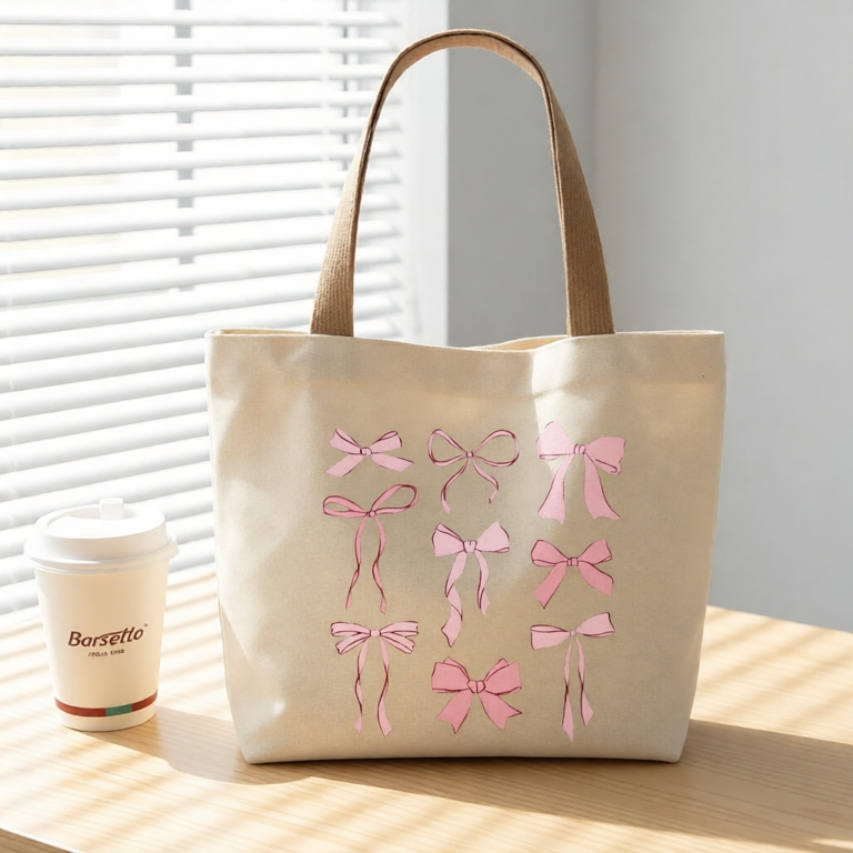 Túi tote hình Gấu chất vải canvas chống thấm nước chắc chắn phong cách đơn giản. đựng đồ tiện lợi