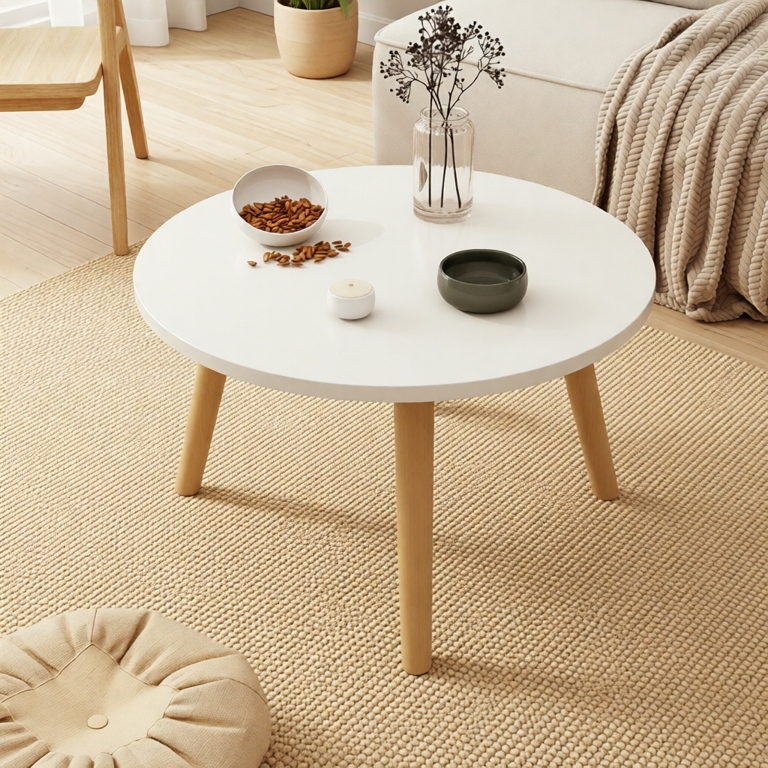 Bàn Trà Tròn Sofa Ngồi Bệt ICON - Chân Gỗ Tự Nhiên, Phong Cách Vintage, Decor Phòng Ngủ Siêu Xinh