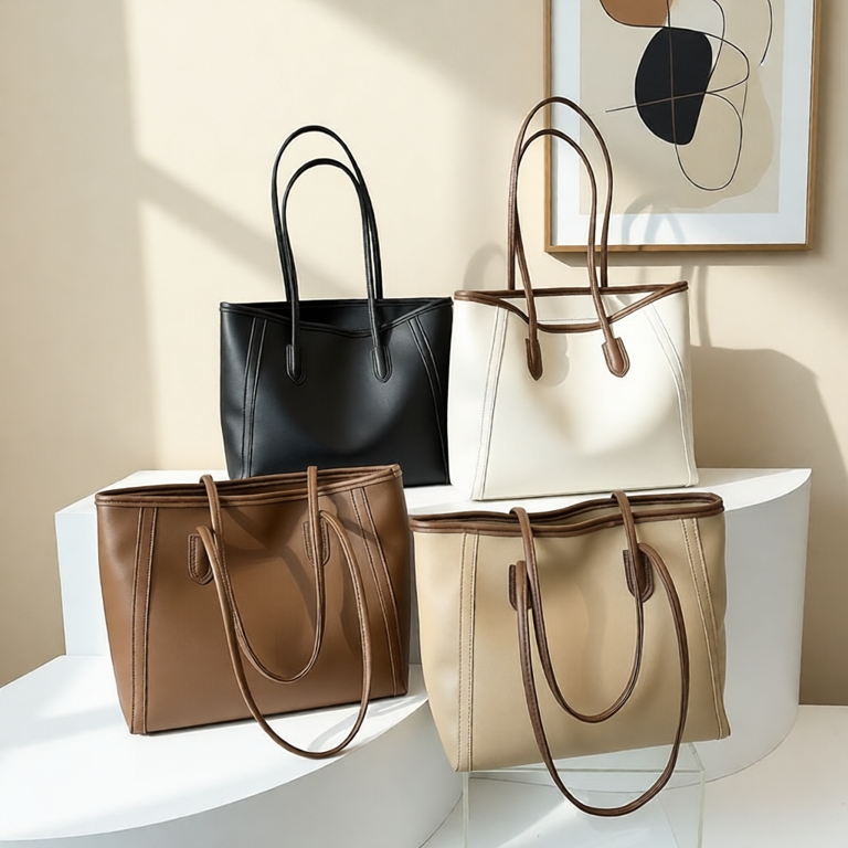 Túi tote da công sở thanh lịch hàng Dây kéo vai cổ điển phong cách retro có sức chứa lớn thoải mái thích hợp đi lại
