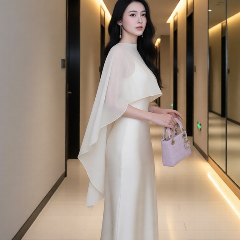 Đầm Lụa Bigsize Nista Có Mút Dáng Đuôi Cá Kèm Áo Choàng Tơ Sang Trọng Bigsize Từ 55 Đến 90 Ký PhTh03