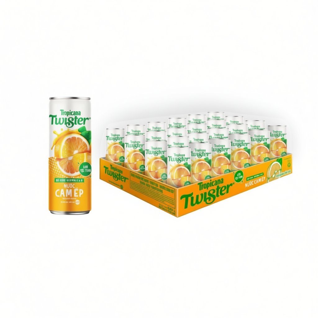 Thùng 24 Lon Nước Cam Ép Twister 320ml Hương Cam Tự Nhiên