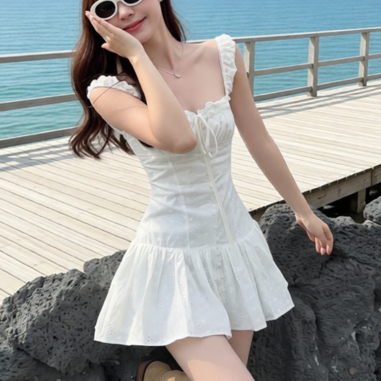 [TẶNG QUẦN] VÁY HAI DÂY DÁNG NGẮN PHỐI REN CÚC DỌC ĐUÔI CÁ BỒNG XOÈ V33