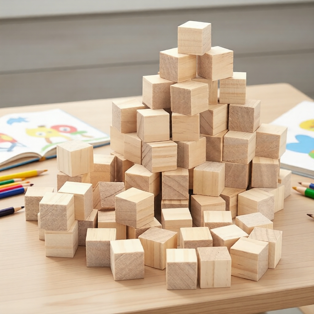 Khối gỗ vuông chưa sơn 1cm, bộ 50 viên, thủ công & tự làm, đồ chơi Montessori, quà Giáng sinh
