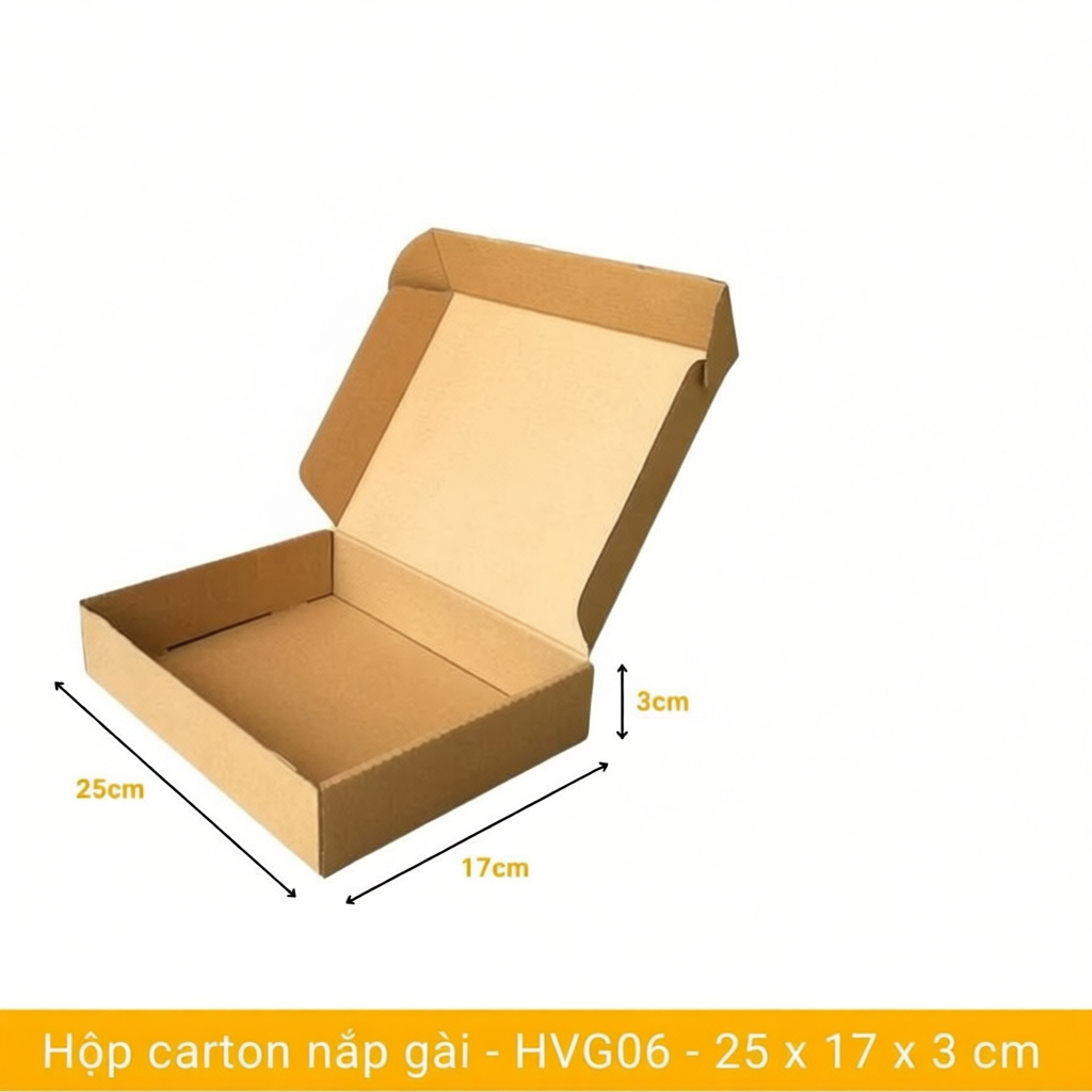 Combo 100 Thùng Hộp Carton Nắp Gài Trơn Đóng Hàng Size 25x17x3 cm
